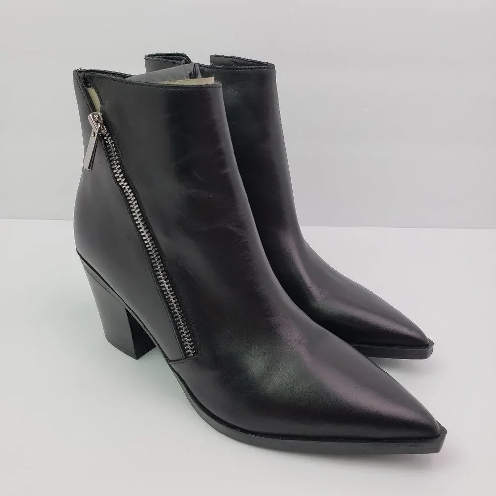 Nine West Wearit Womens Size 8 Black Leather Zip Block Heel 2.5" Ankle Bootie